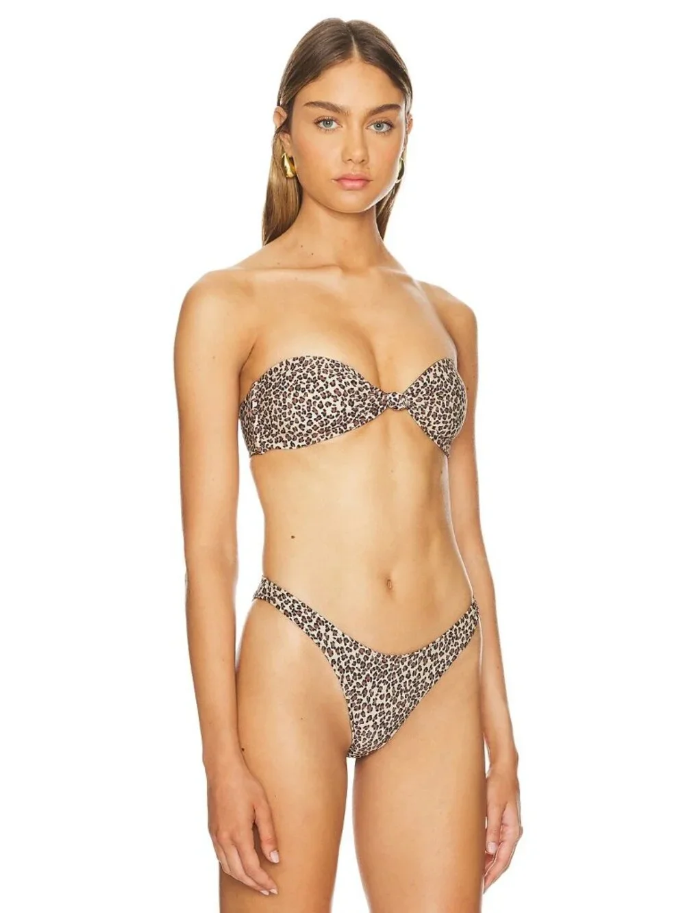 Frankies Bikinis Crescent Bandeau Bikini Top in Baby Leopard Small Womens Swim